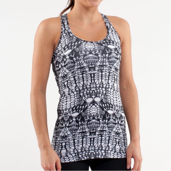 lululemon athletica Tops - Lululemon Cool Racerback White Black Glacier Lace